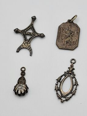 Lot 4 Antique Pendants Charms Victorian Edwardian St Christopher Crystal Cross